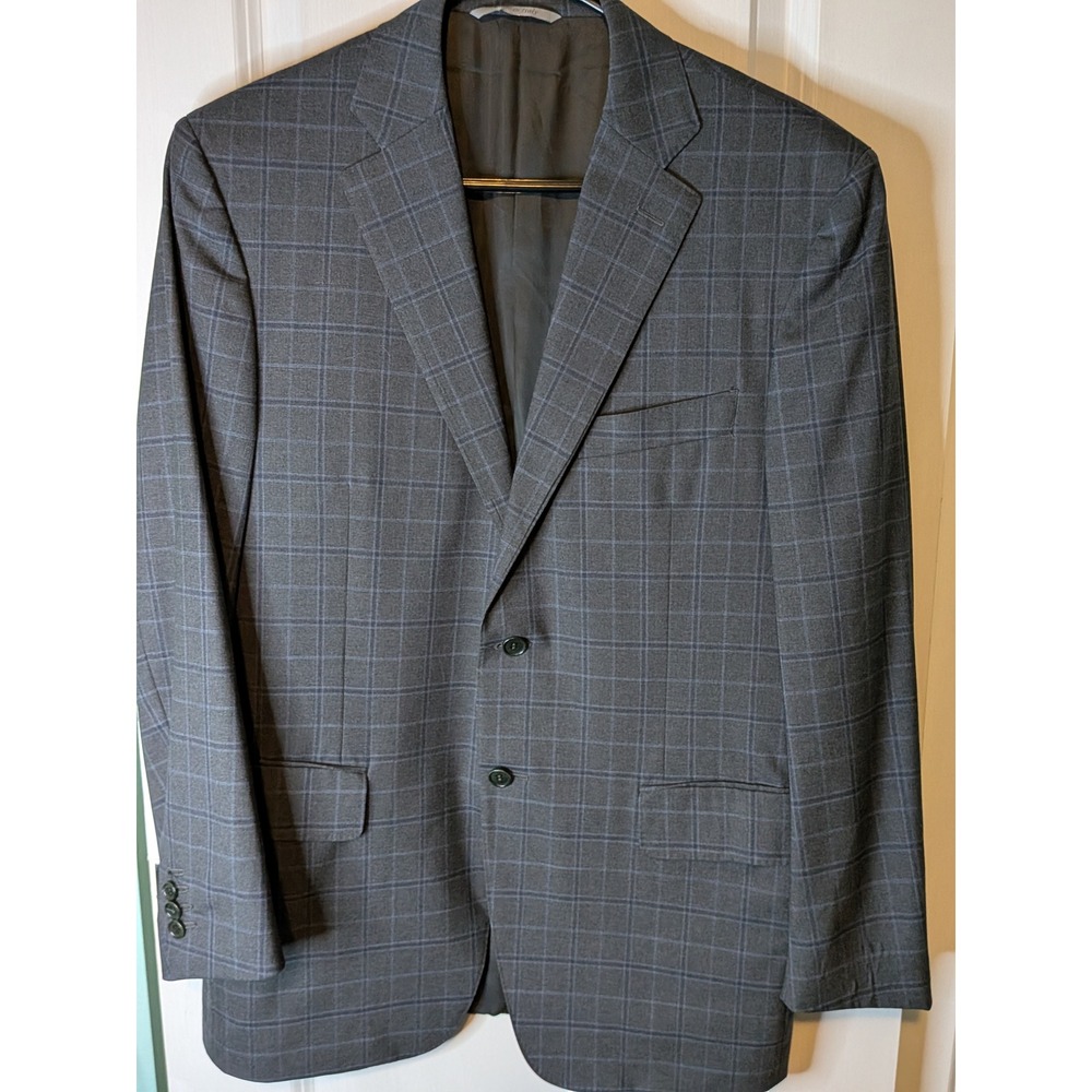 Canali 1934 Natural Comfort Wool Windowpane Blazer Made in Italy Grey Blue 48R